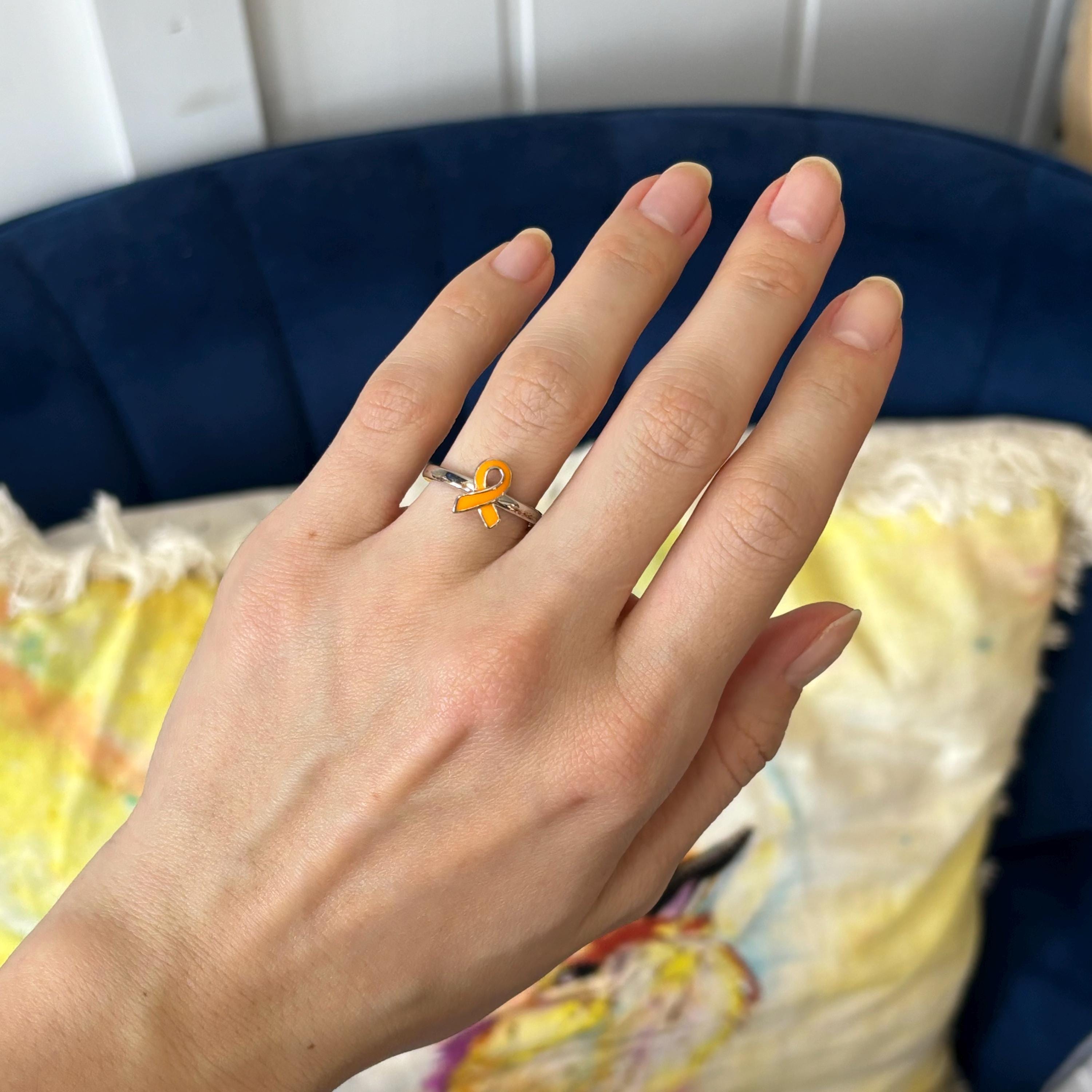 Sterling Silver Stackable Orange Enameled Awareness Ribbon Ring