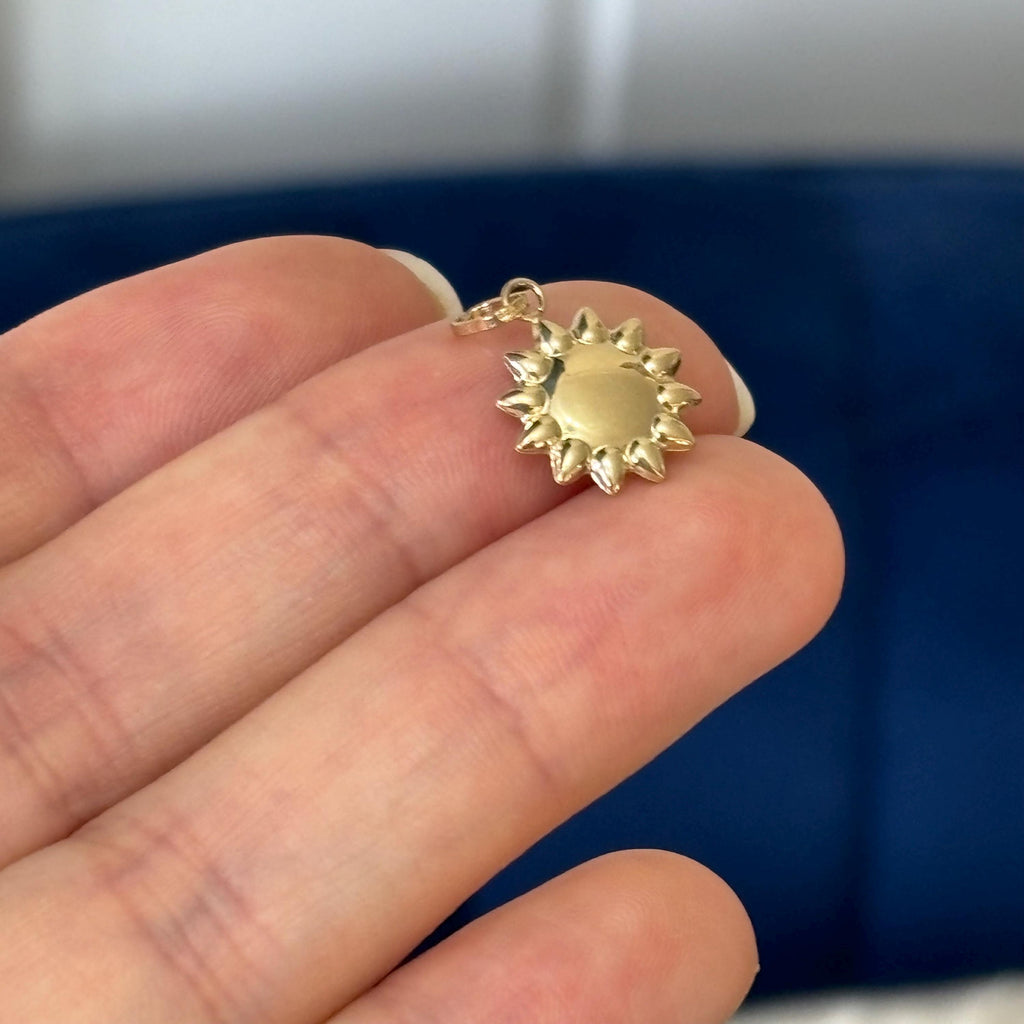 14K Gold Puffed Sun Charm Pendant Small Mini