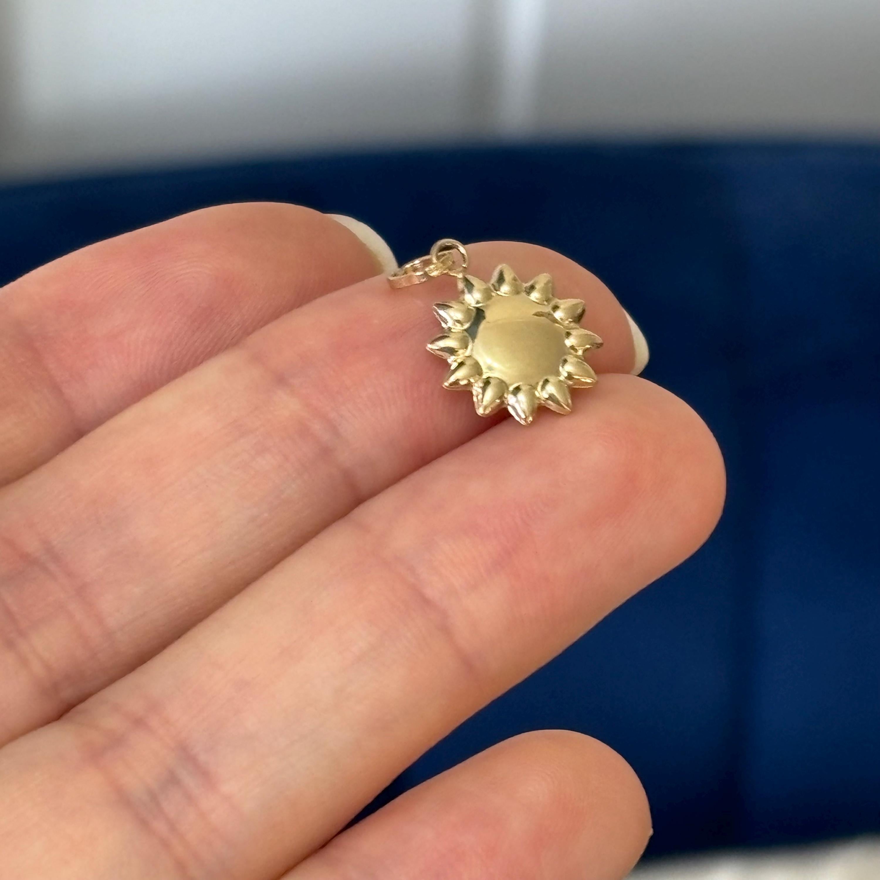 14K Gold Puffed Sun Charm Pendant Small Mini