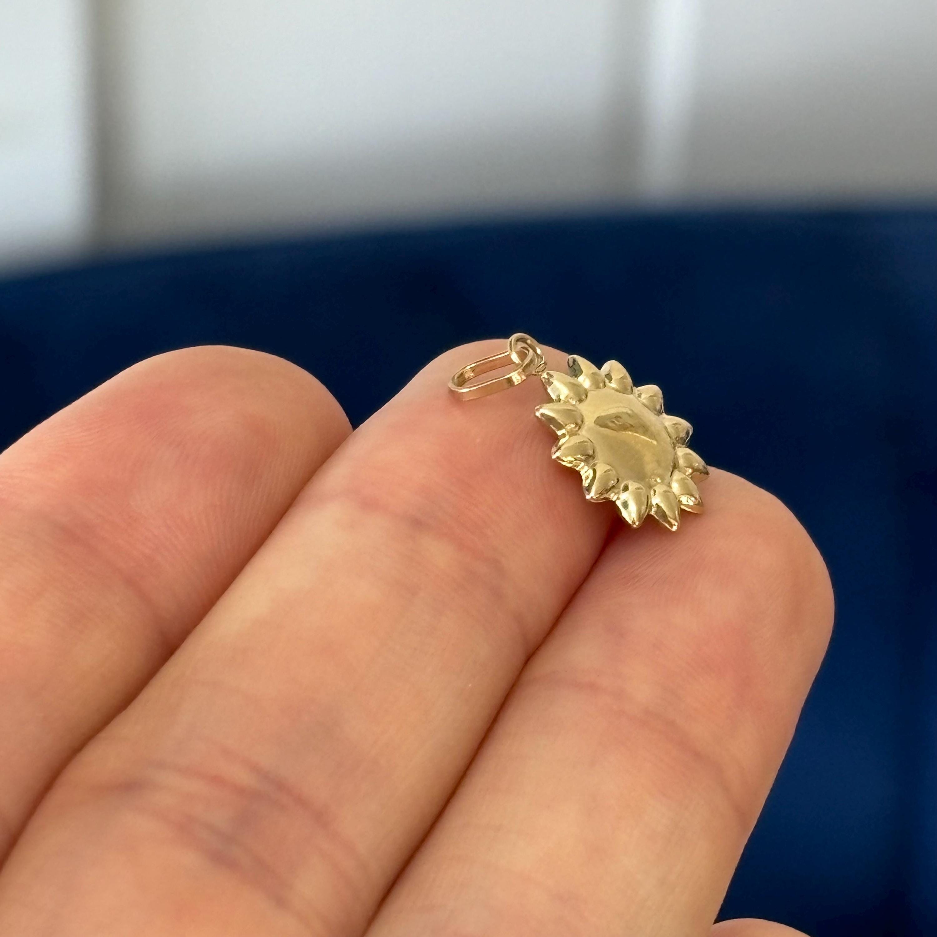 14K Gold Puffed Sun Charm Pendant Small Mini