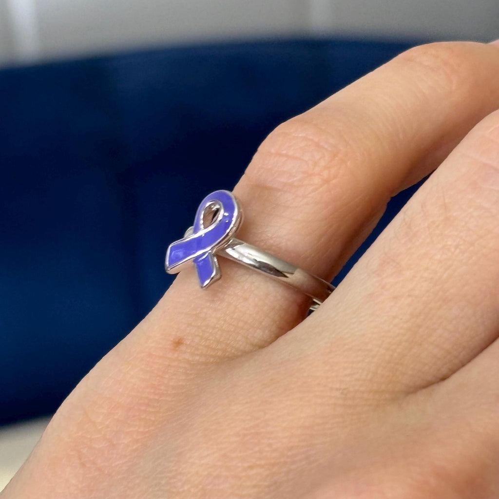 Sterling Silver Stackable Purple Enameled Awareness Ribbon Ring