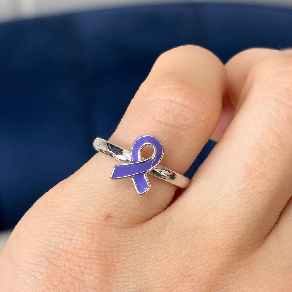 Sterling Silver Stackable Purple Enameled Awareness Ribbon Ring