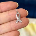 Sterling Silver Rhodium-plated Enamel Pink Ribbon Studded Charm