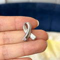 Sterling Silver Rhodium-plated Pink CZ Awareness Ribbon Pendant