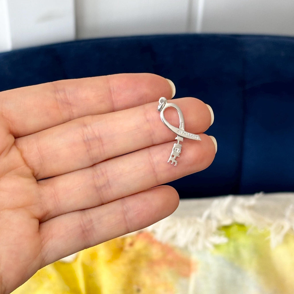 Sterling Silver Rhodium-plated Pink CZ Hope Awareness Ribbon Pendant