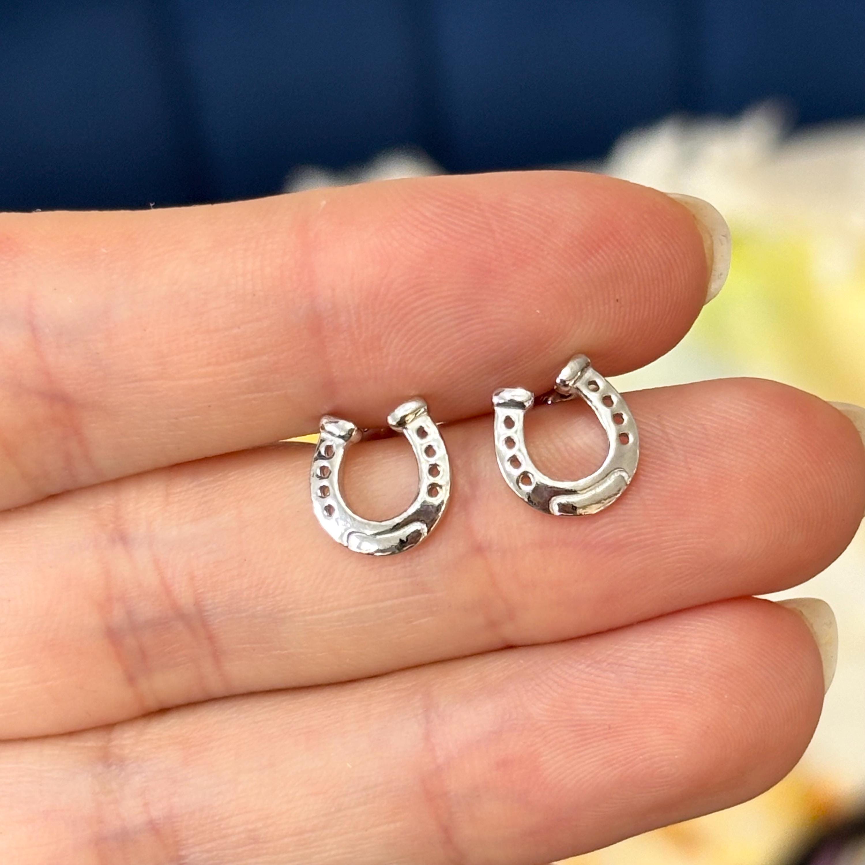 Sterling Silver Rhodium-plated Horseshoe Post Earrings
