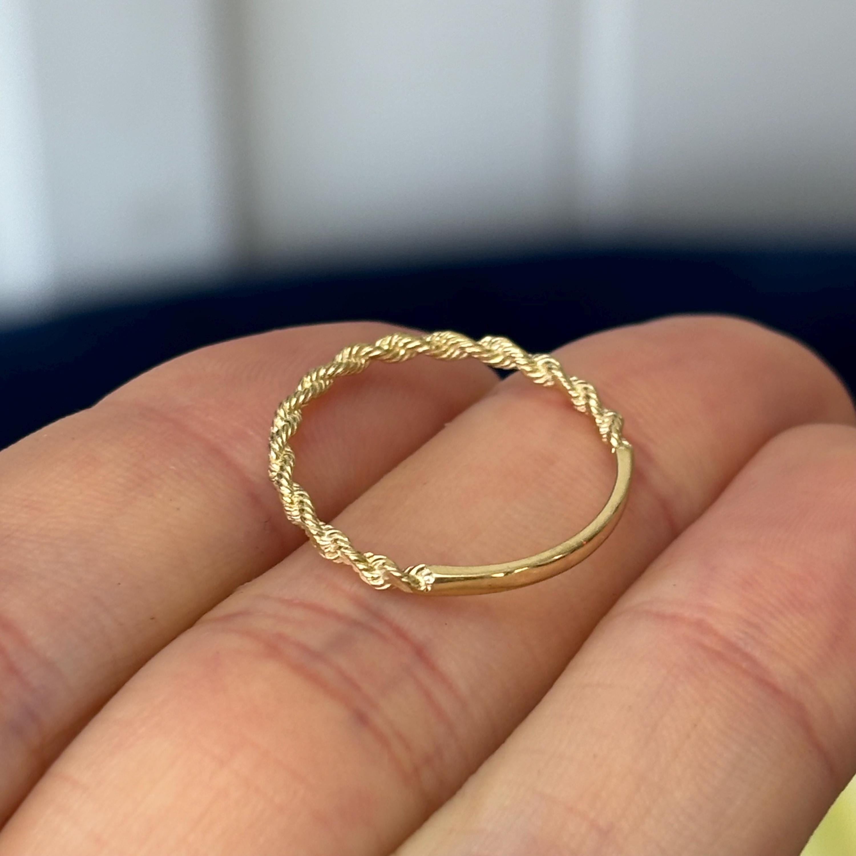 14k Gold Diamond-cut Rope Chain Band Ring