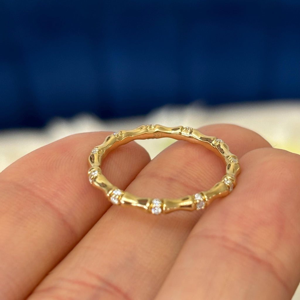 14k Gold Diamond Bamboo Ring