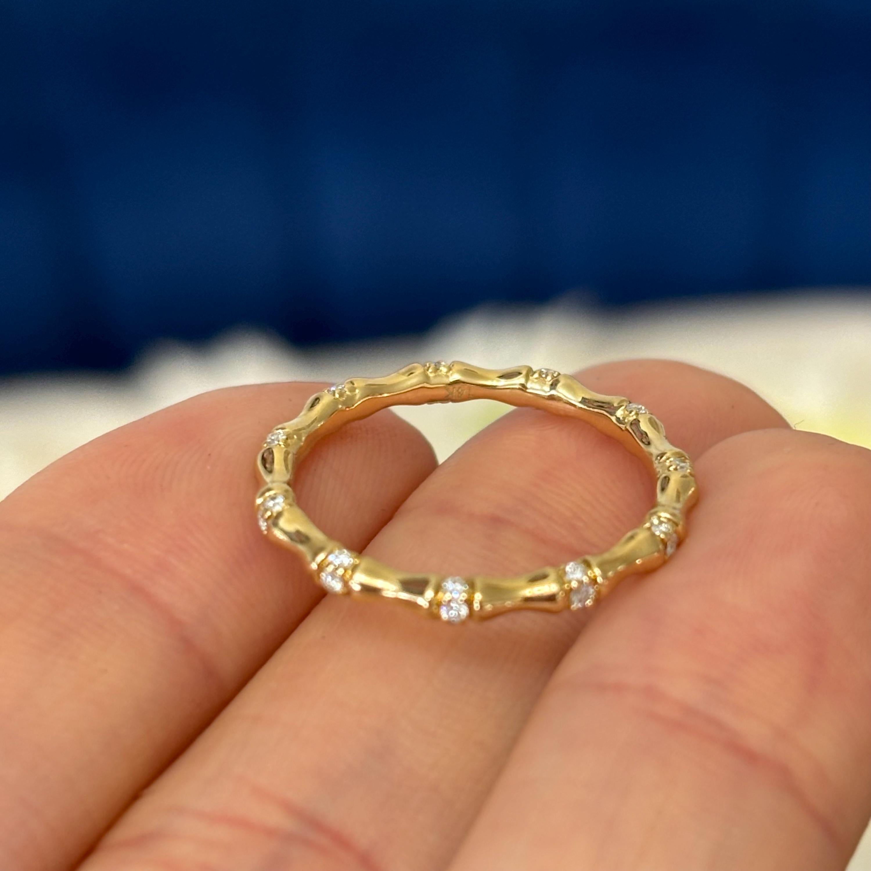 14k Gold Diamond Bamboo Ring