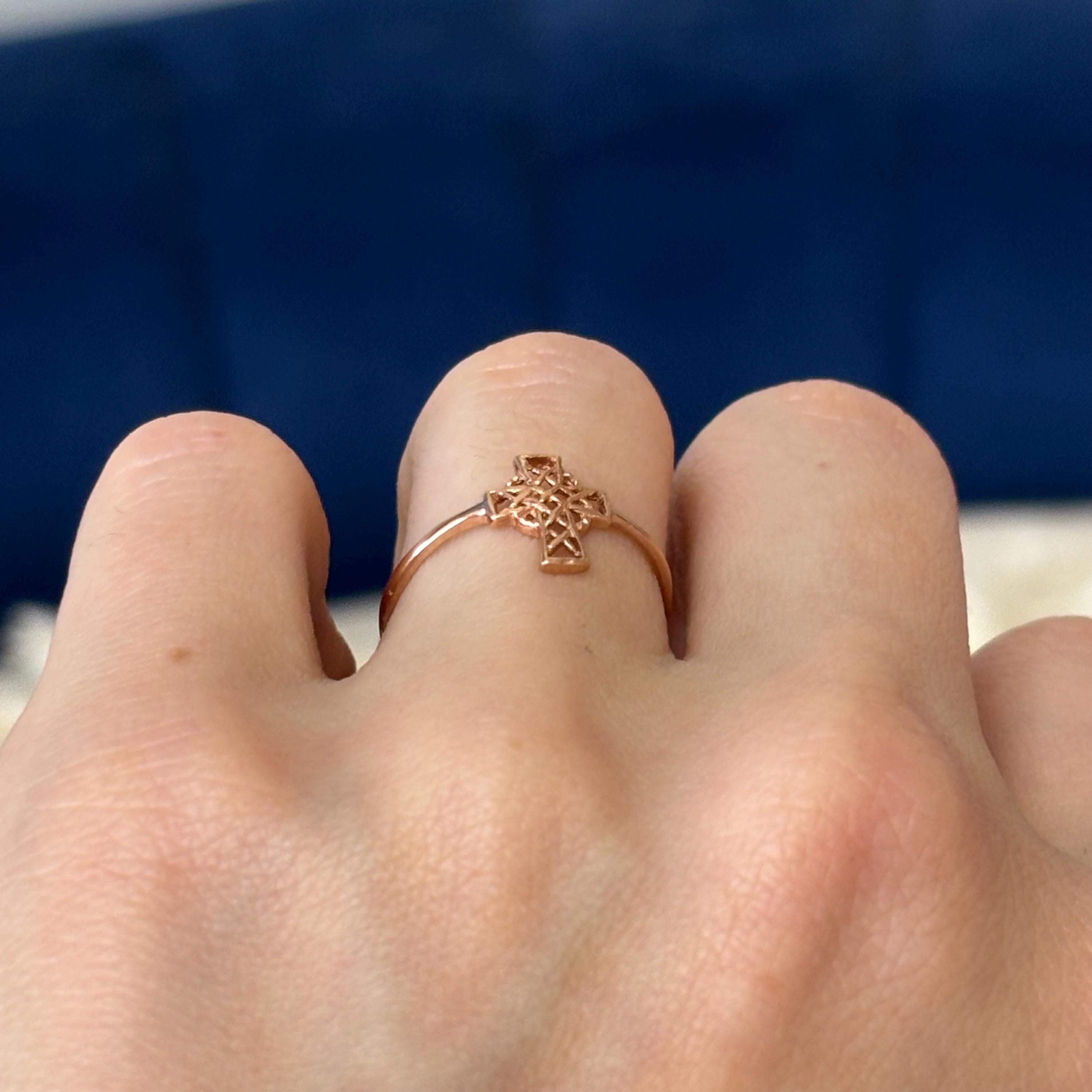 14k Rose Gold Celtic Knot  Irish Cross Ring