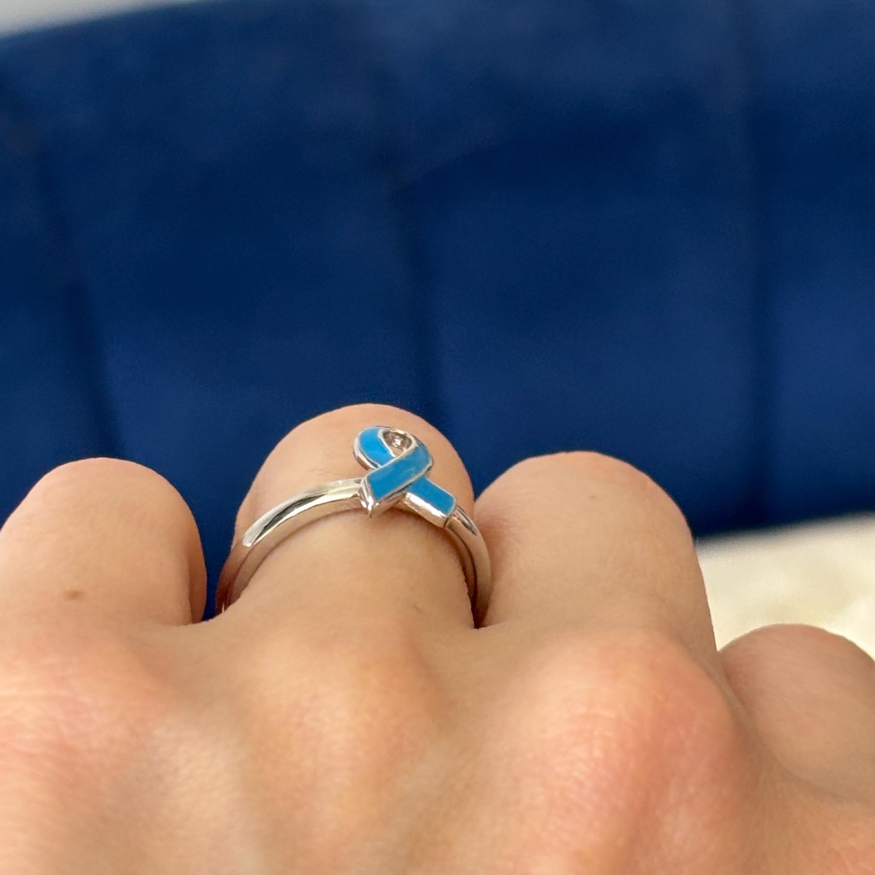 Sterling Silver Stackable Blue Enameled Awareness Ribbon Ring