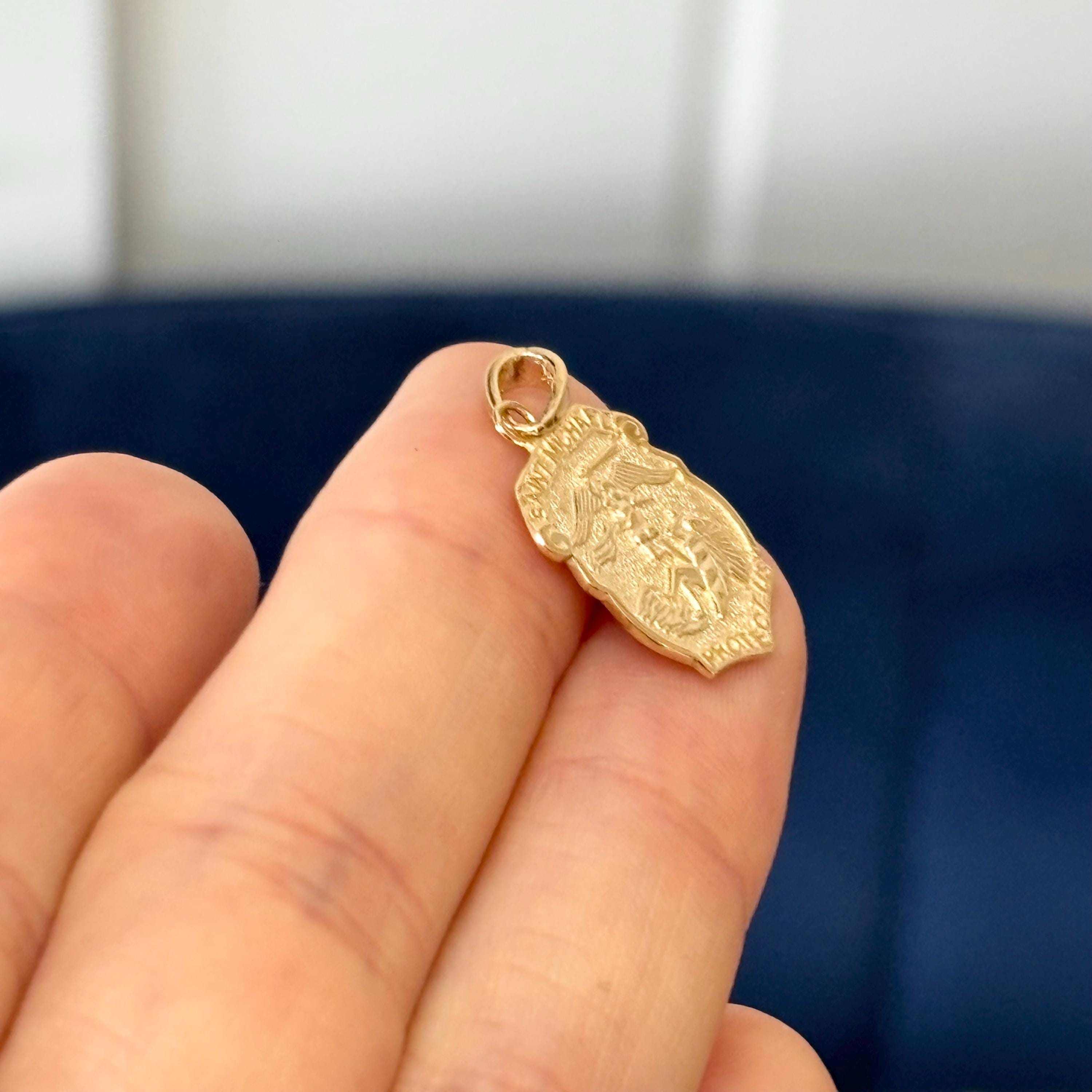 14k Gold Saint Michael Medal Police Protection Badge Pendant