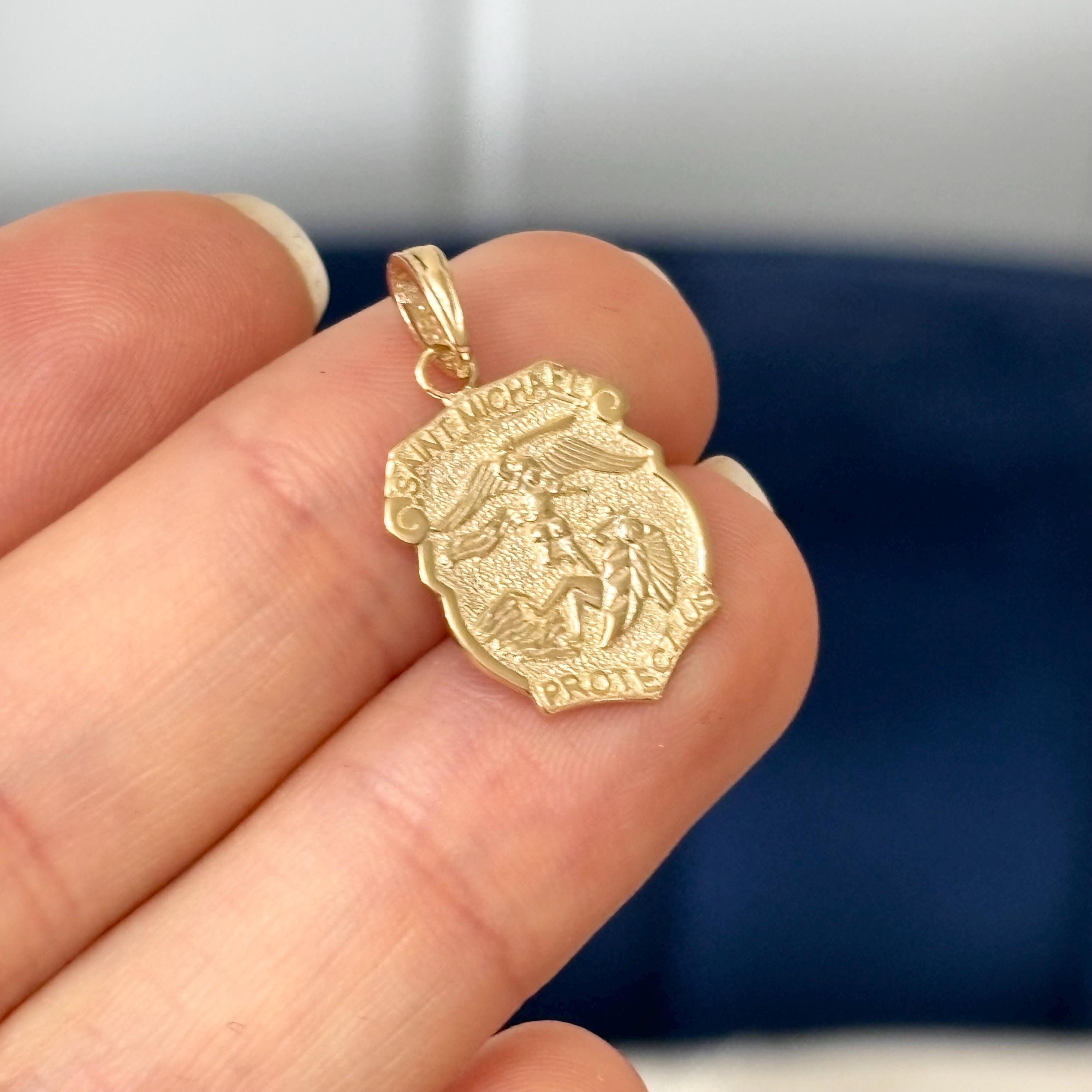 14k Gold Saint Michael Medal Police Protection Badge Pendant
