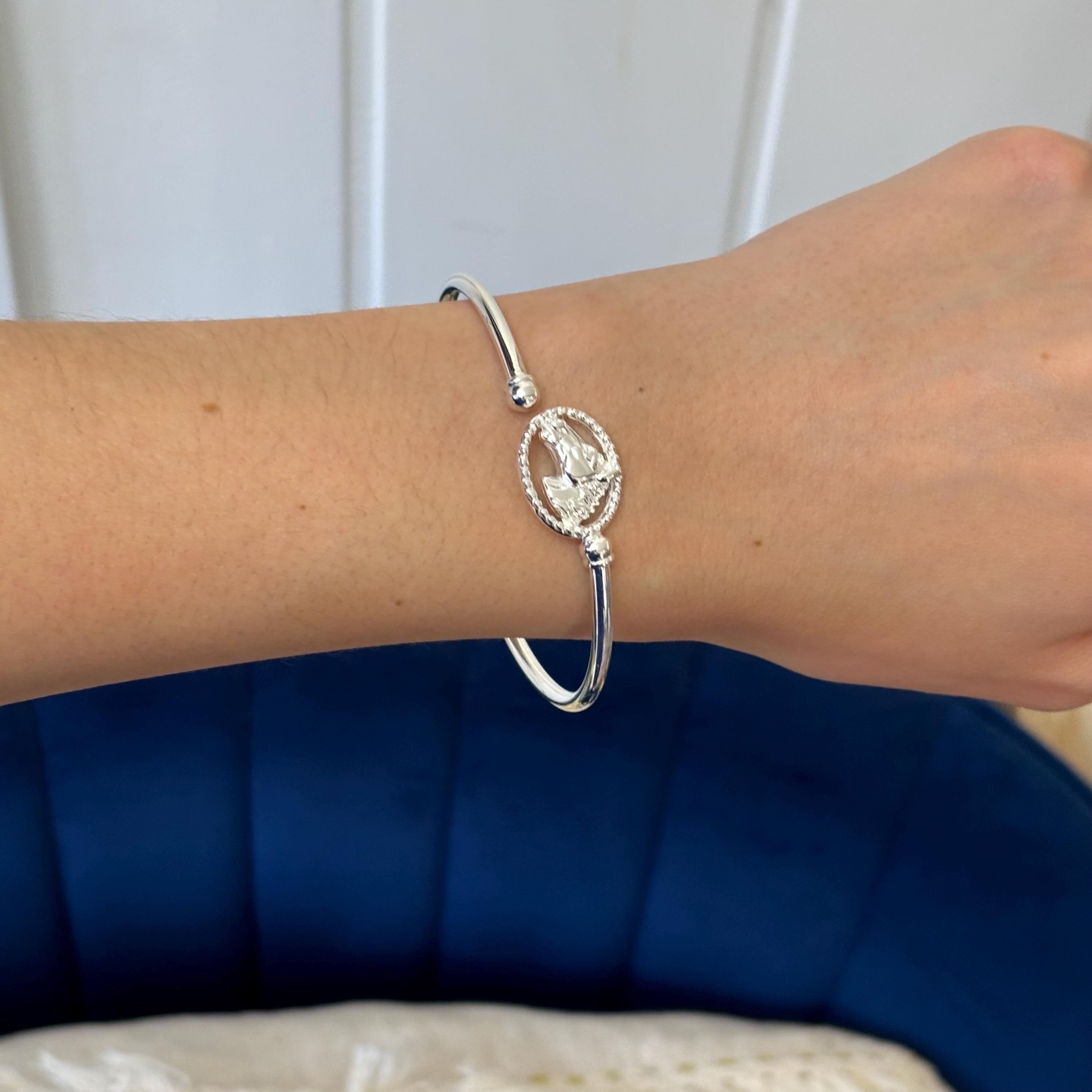 Sterling Silver Flex Horse Head Slip-on Bangle Bracelet