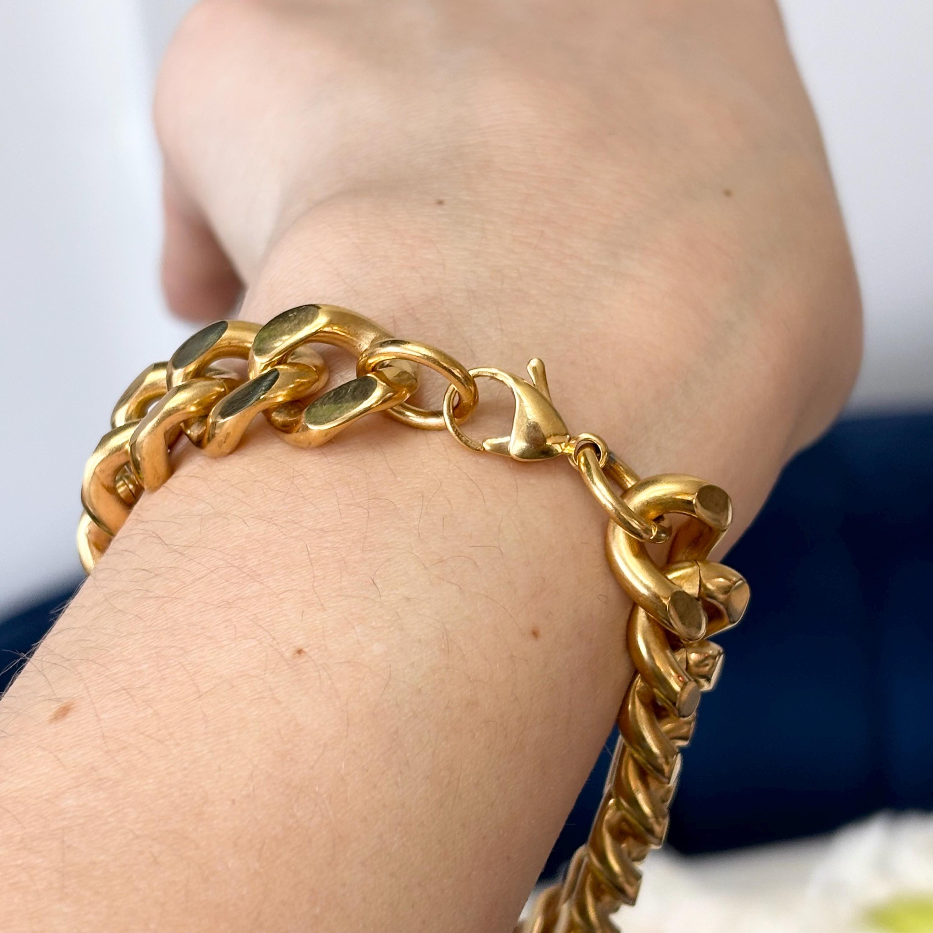 Stainless Steel Yellow IP Plate Curb Chain Bracelet