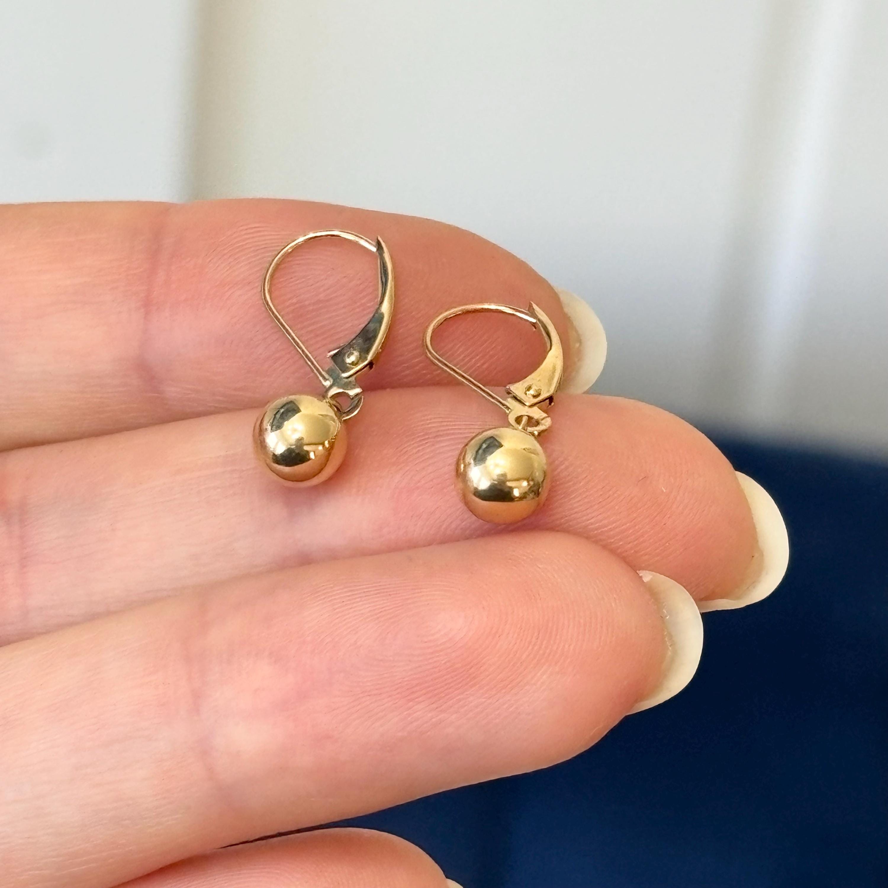 14K Yellow Gold 6mm Bead Leverback Dangle Earrings