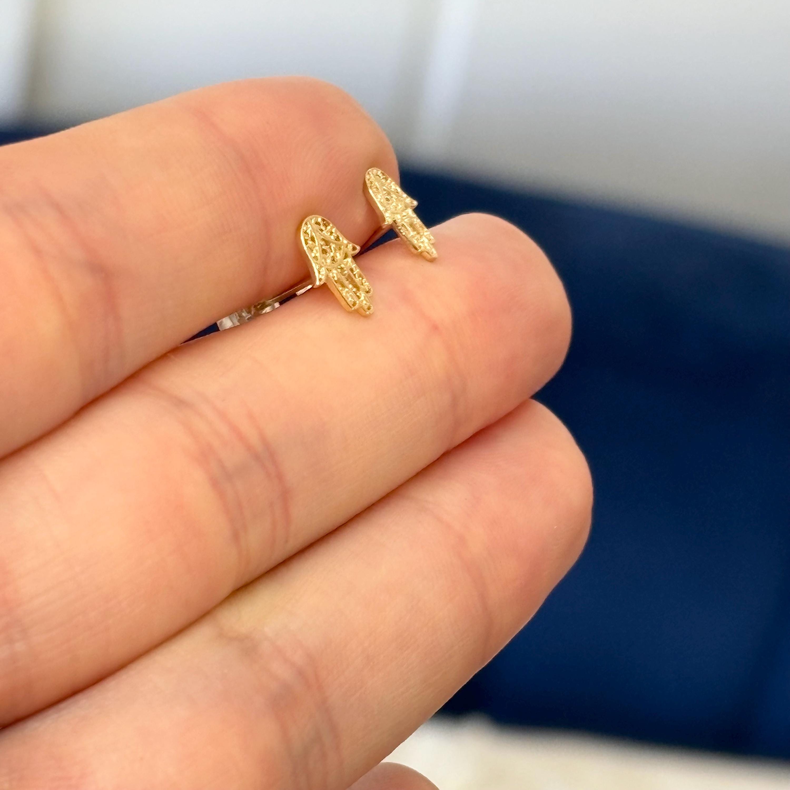 14k Gold Hamsa Post Earrings
