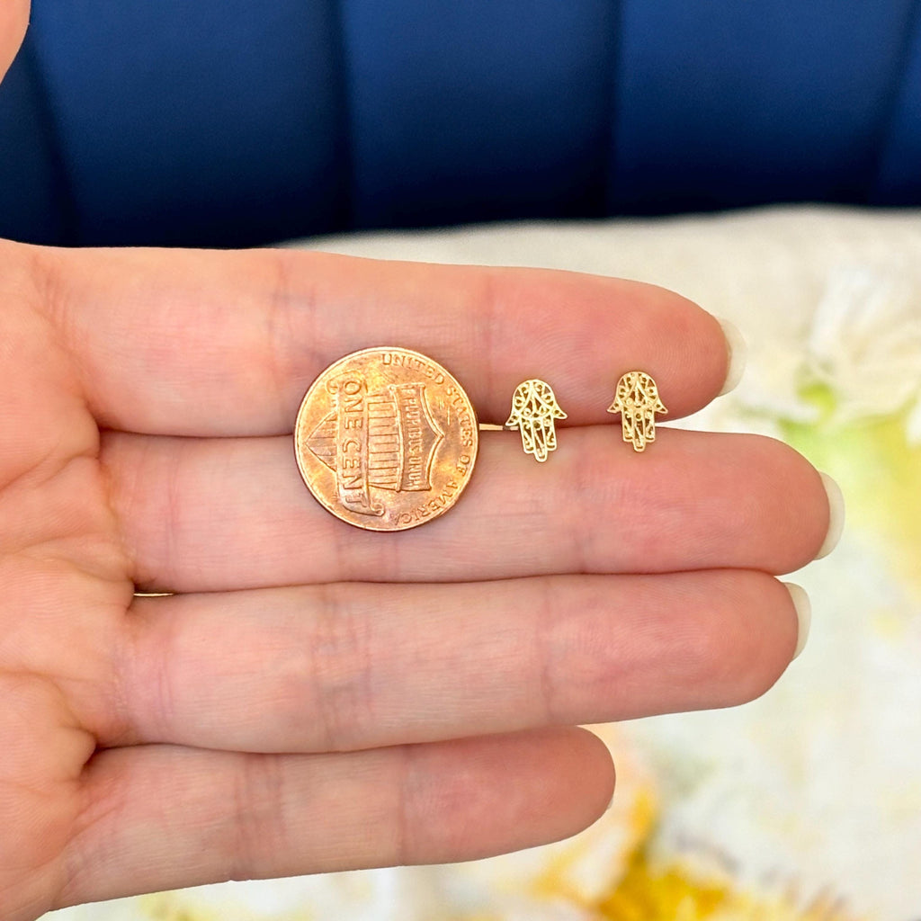 14k Gold Hamsa Post Earrings