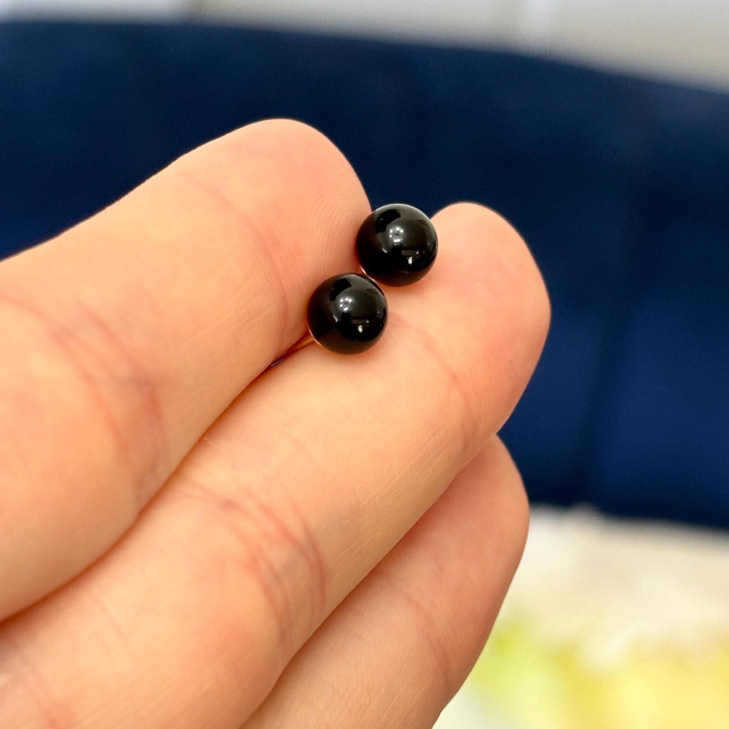 14K White Gold 6mm Black Onyx Bead  Earrings