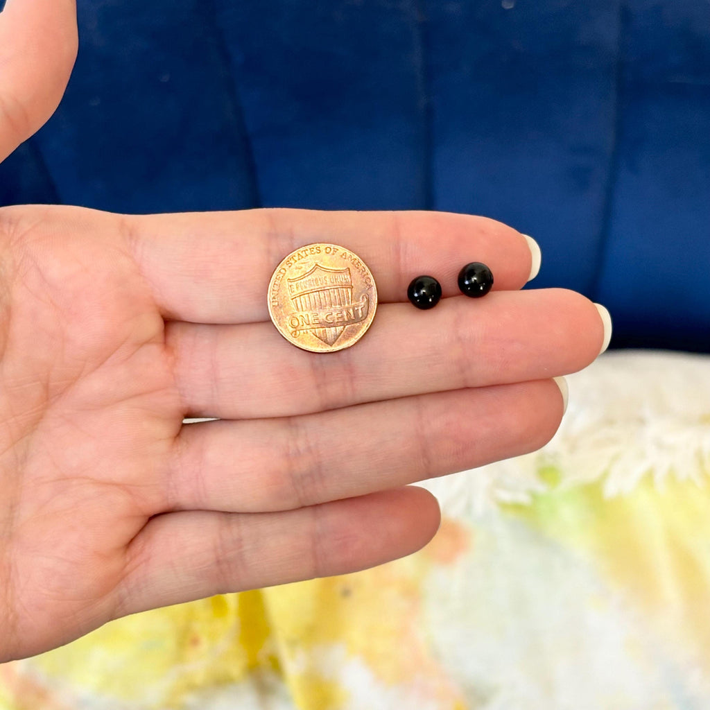 14K White Gold 6mm Black Onyx Bead  Earrings
