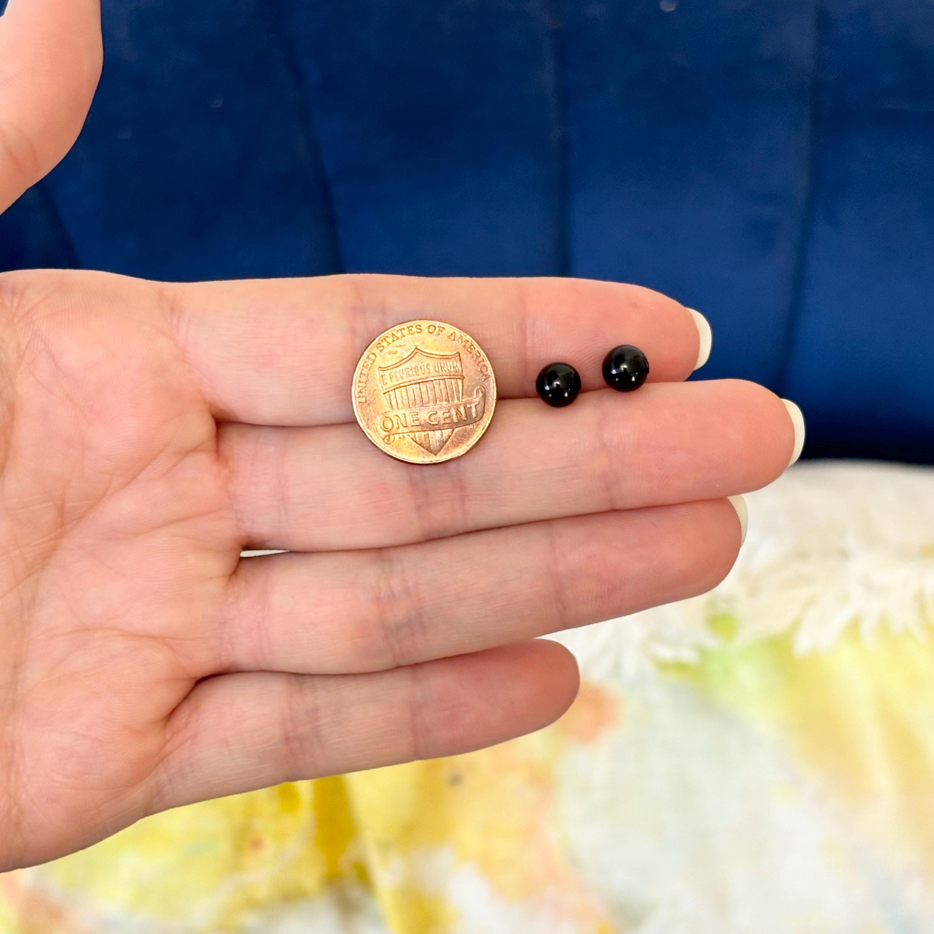 14K White Gold 6mm Black Onyx Bead  Earrings