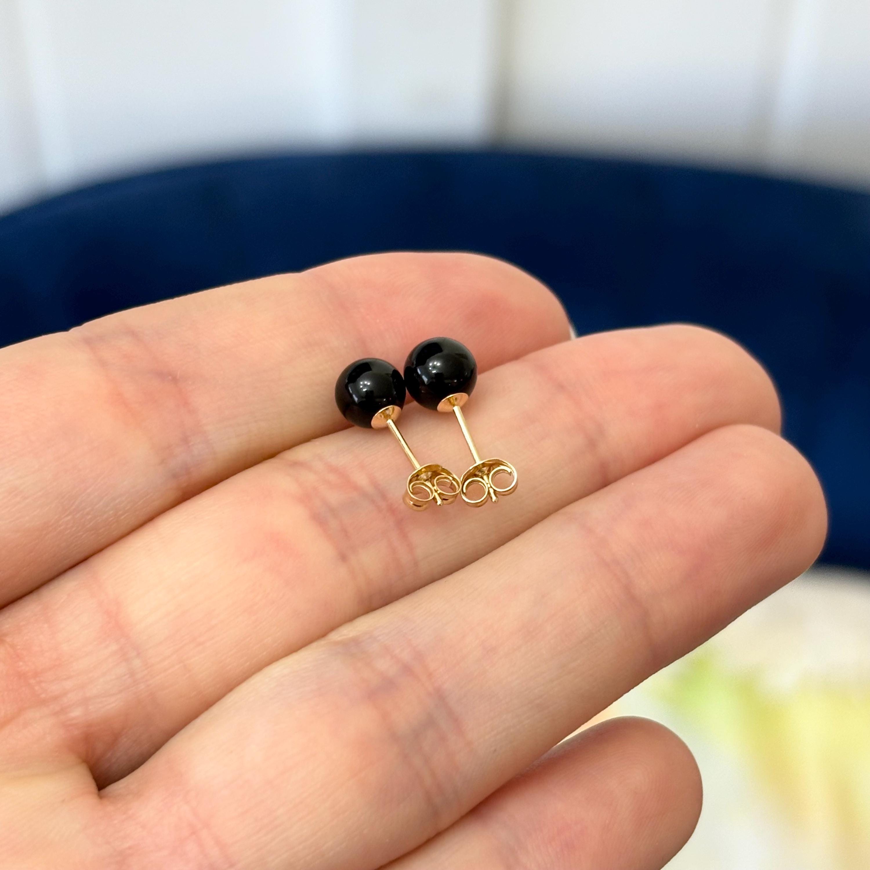 14K White Gold 6mm Black Onyx Bead  Earrings