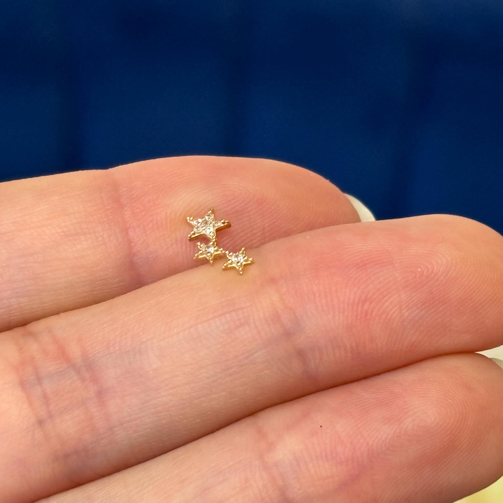 14k Gold Cubic Zirconia Stars Cartilage Stud Body Jewelry