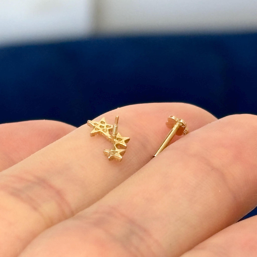 14k Gold Cubic Zirconia Stars Cartilage Stud Body Jewelry