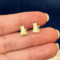 14K Yellow Gold Small Polished Kitty Cat Stud Earrings