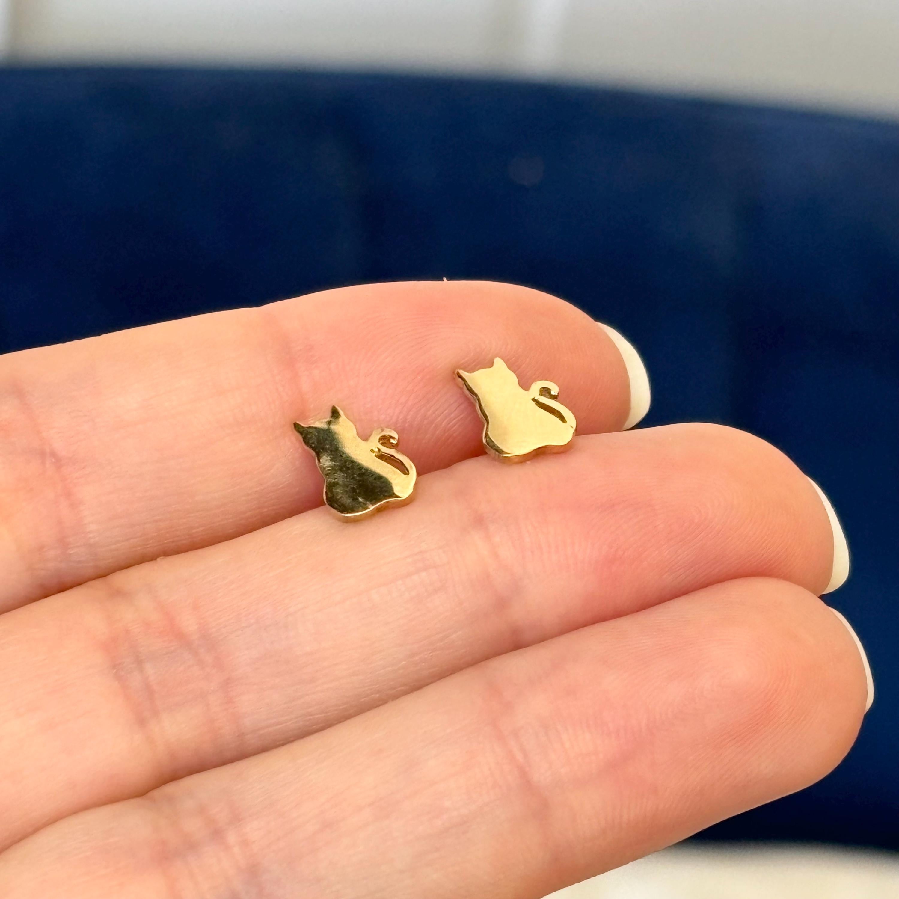 14K Yellow Gold Small Polished Kitty Cat Stud Earrings