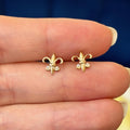 14K Yellow Gold French Fleur de Lis with Cubic Zirconia Post Earrings