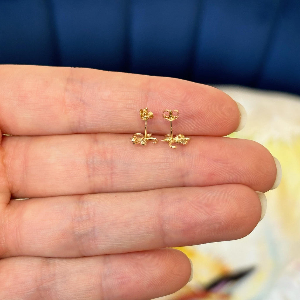 14K Yellow Gold French Fleur de Lis with Cubic Zirconia Post Earrings
