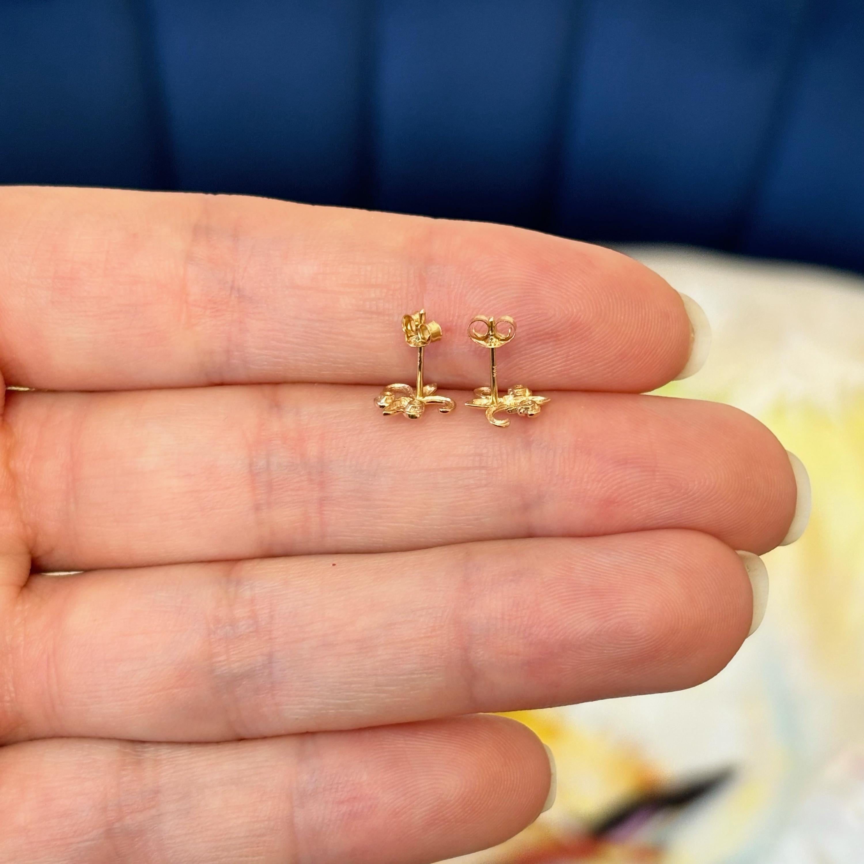 14K Yellow Gold French Fleur de Lis with Cubic Zirconia Post Earrings