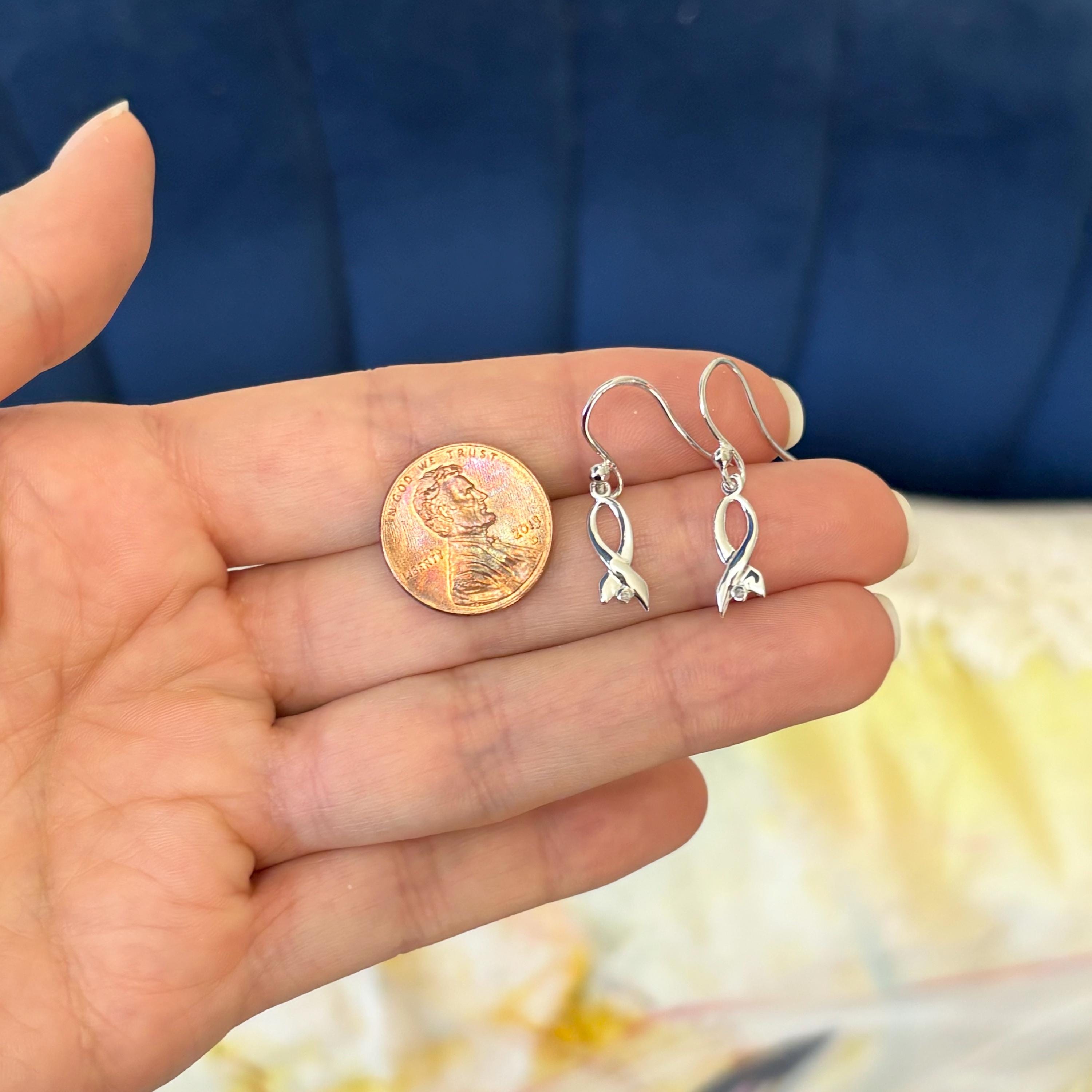 Sterling Silver Rhodium-plated Diamond Awareness Ribbon Dangle Earrings