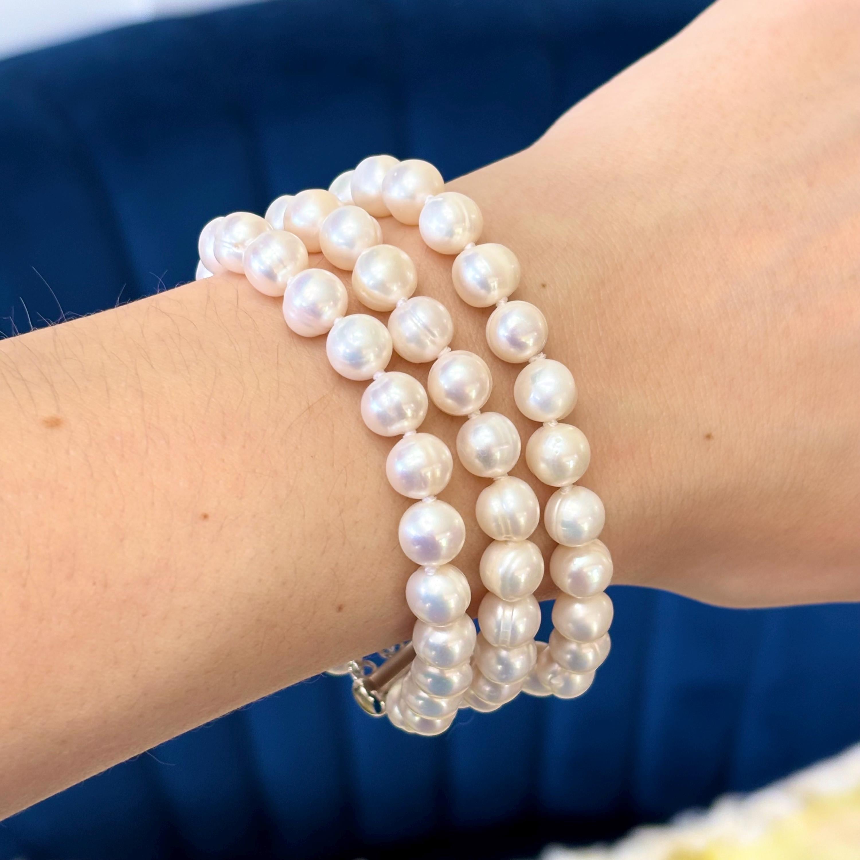 Triple Strand Cultured White Freshwater Pearl Bracelet