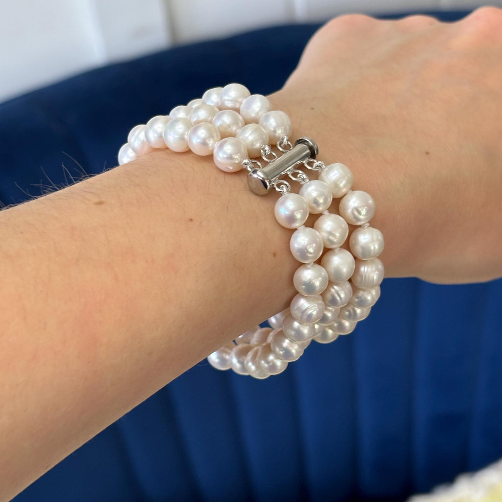 Triple Strand Cultured White Freshwater Pearl Bracelet