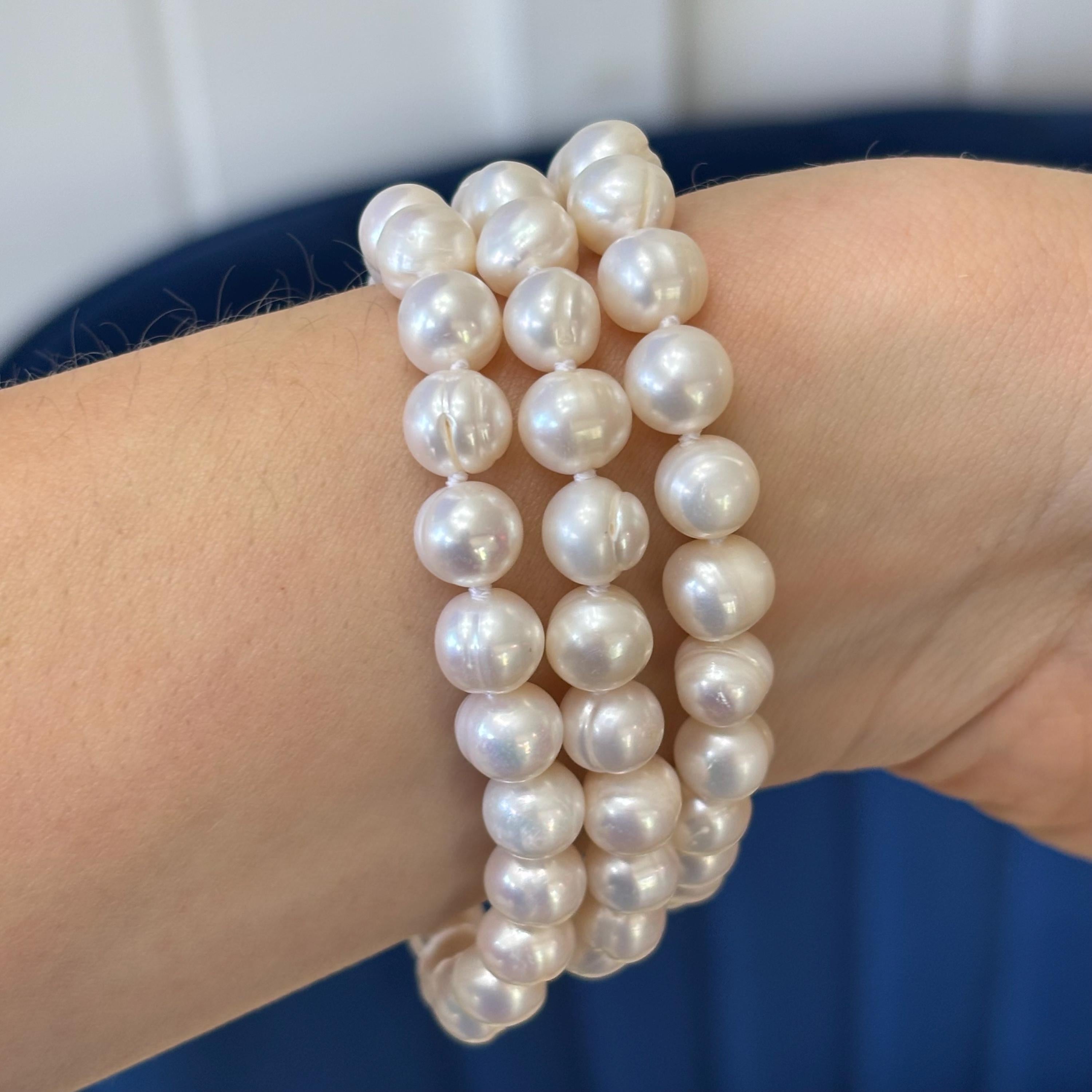 Triple Strand Cultured White Freshwater Pearl Bracelet