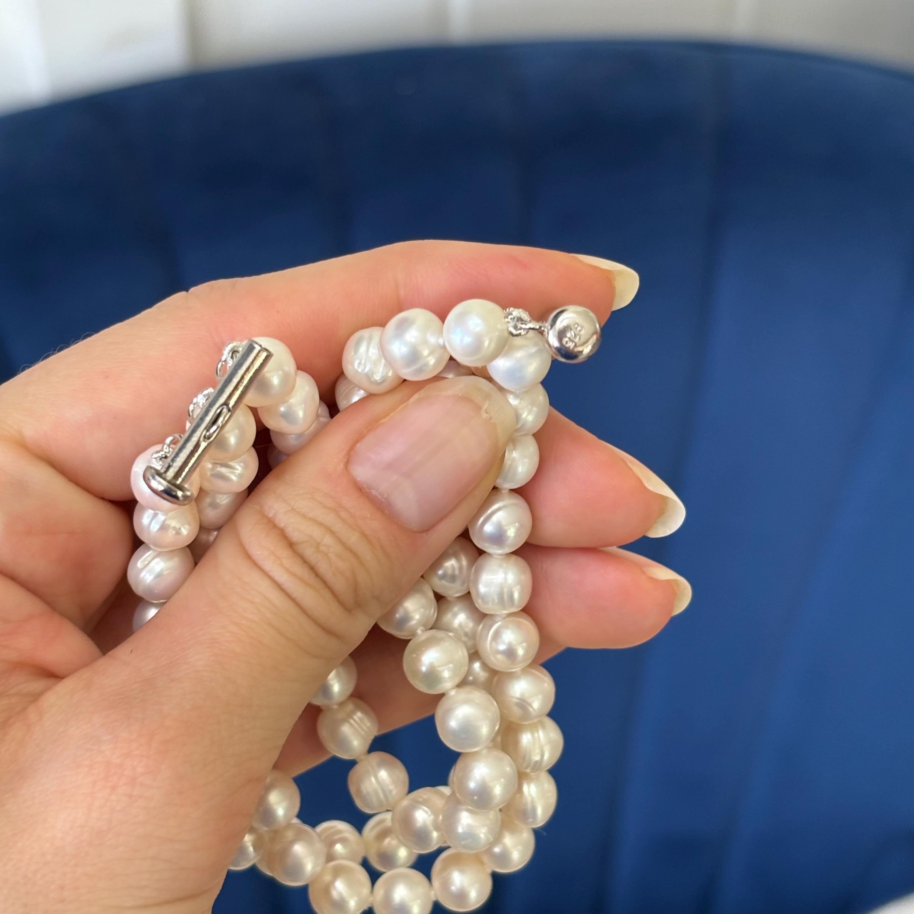 Triple Strand Cultured White Freshwater Pearl Bracelet