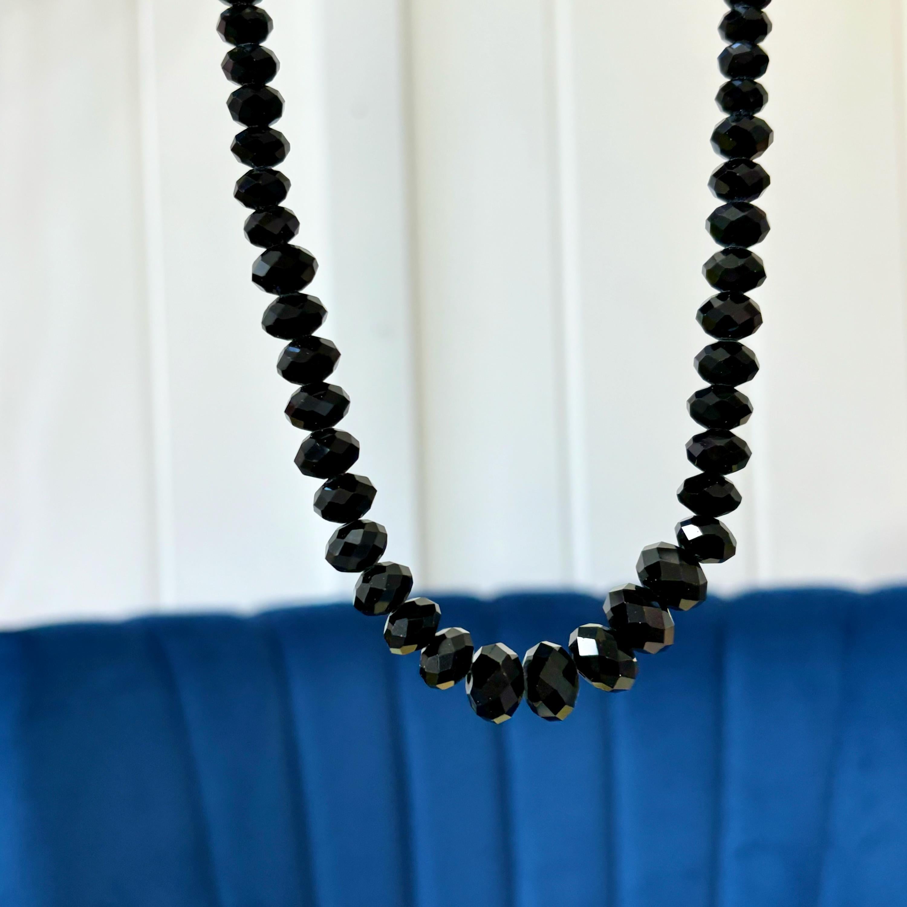 Black Luxury-cut Faceted Crystal Necklace 16”