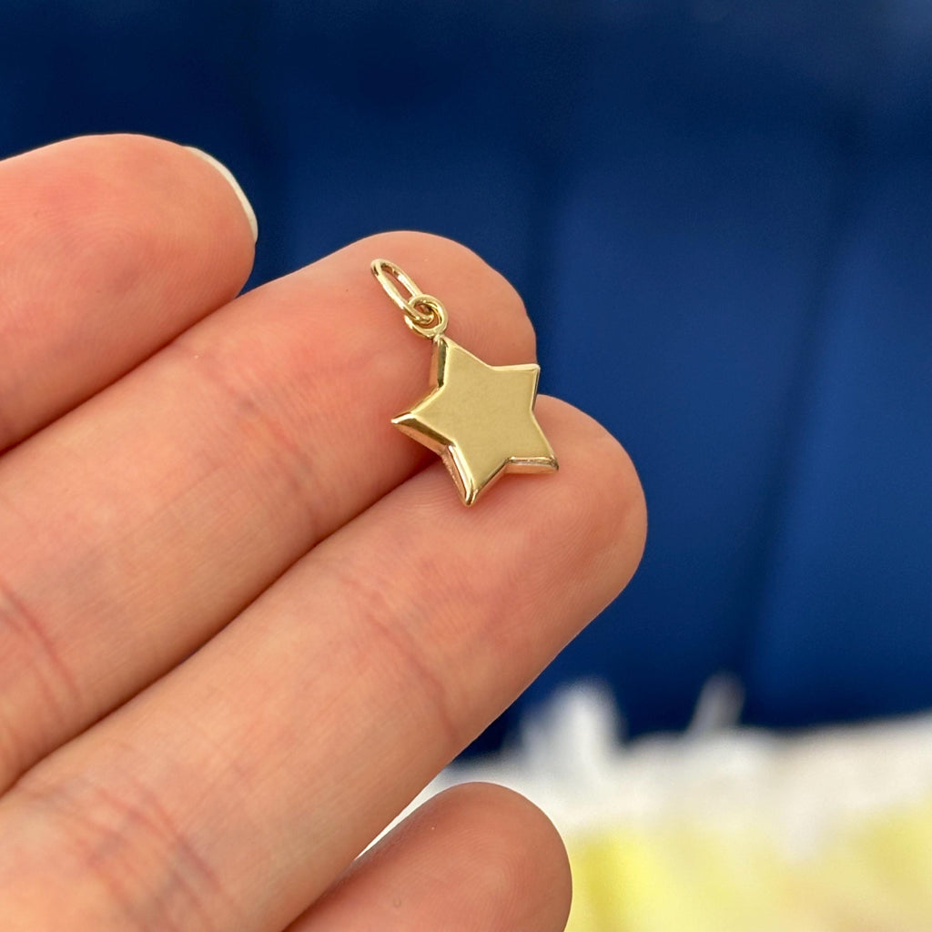 14K Gold Puffed Star Charm Pendant Small