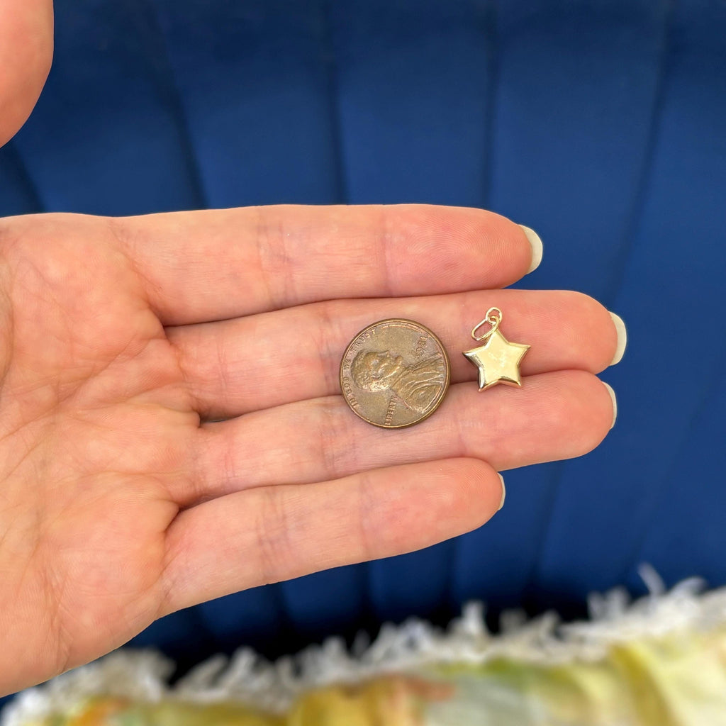 14K Gold Puffed Star Charm Pendant Small
