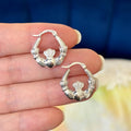 Sterling Silver Claddagh Irish Hands, Heart and Crown Hoop Earrings