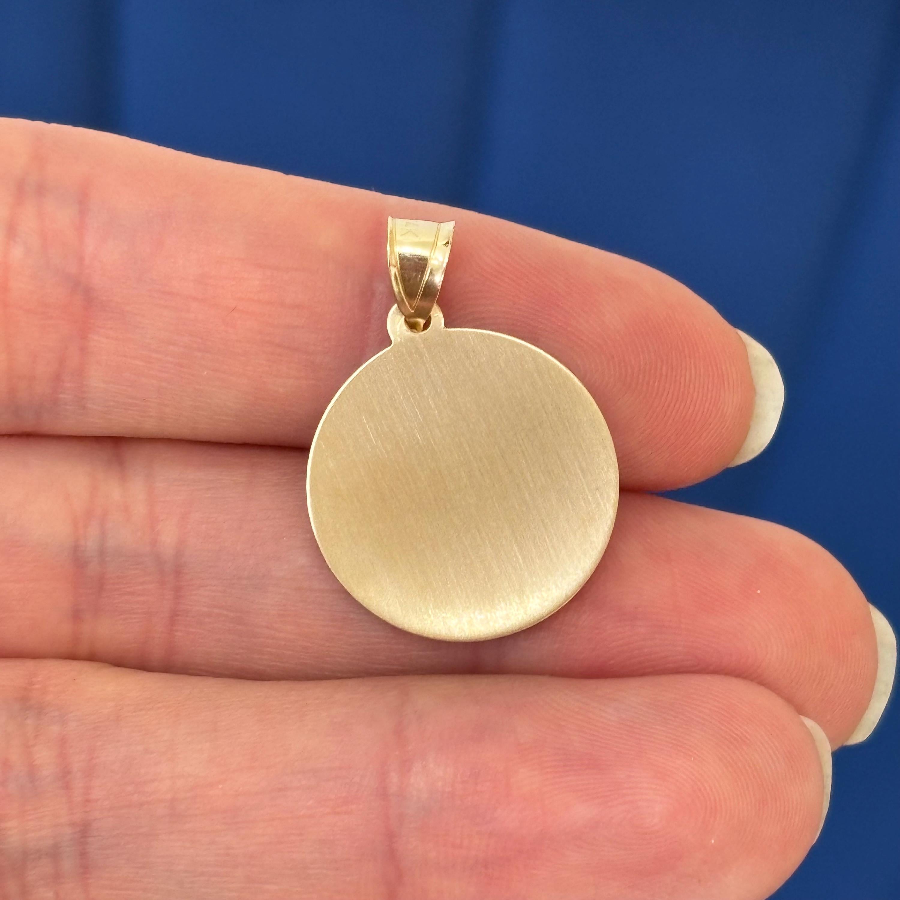 14k Gold St Agatha Round Polished and Satin Medal Pendant