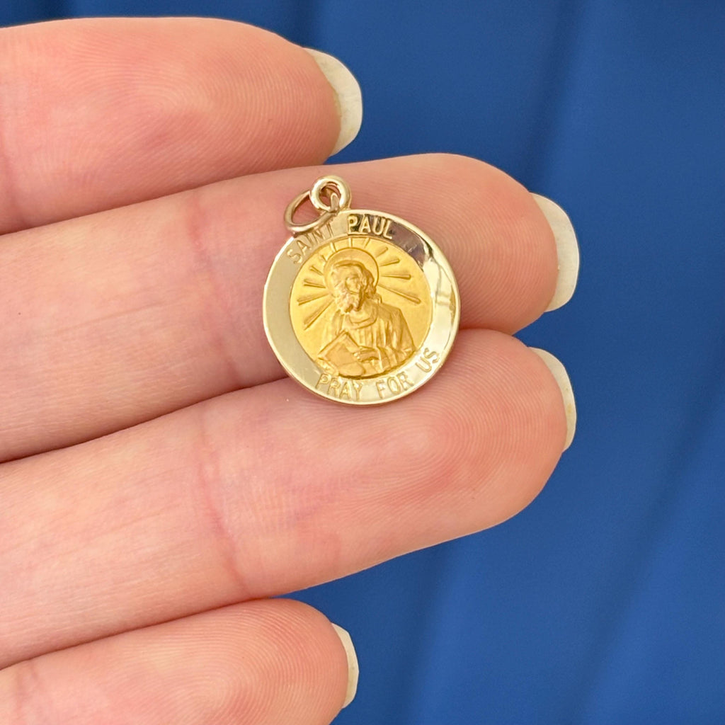14k Gold St Paul Round Medal Pendant