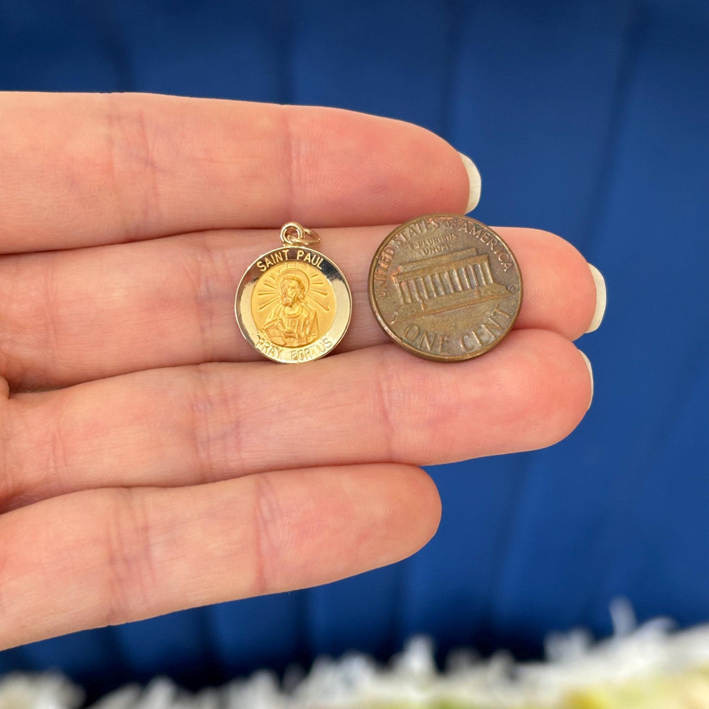 14k Gold St Paul Round Medal Pendant