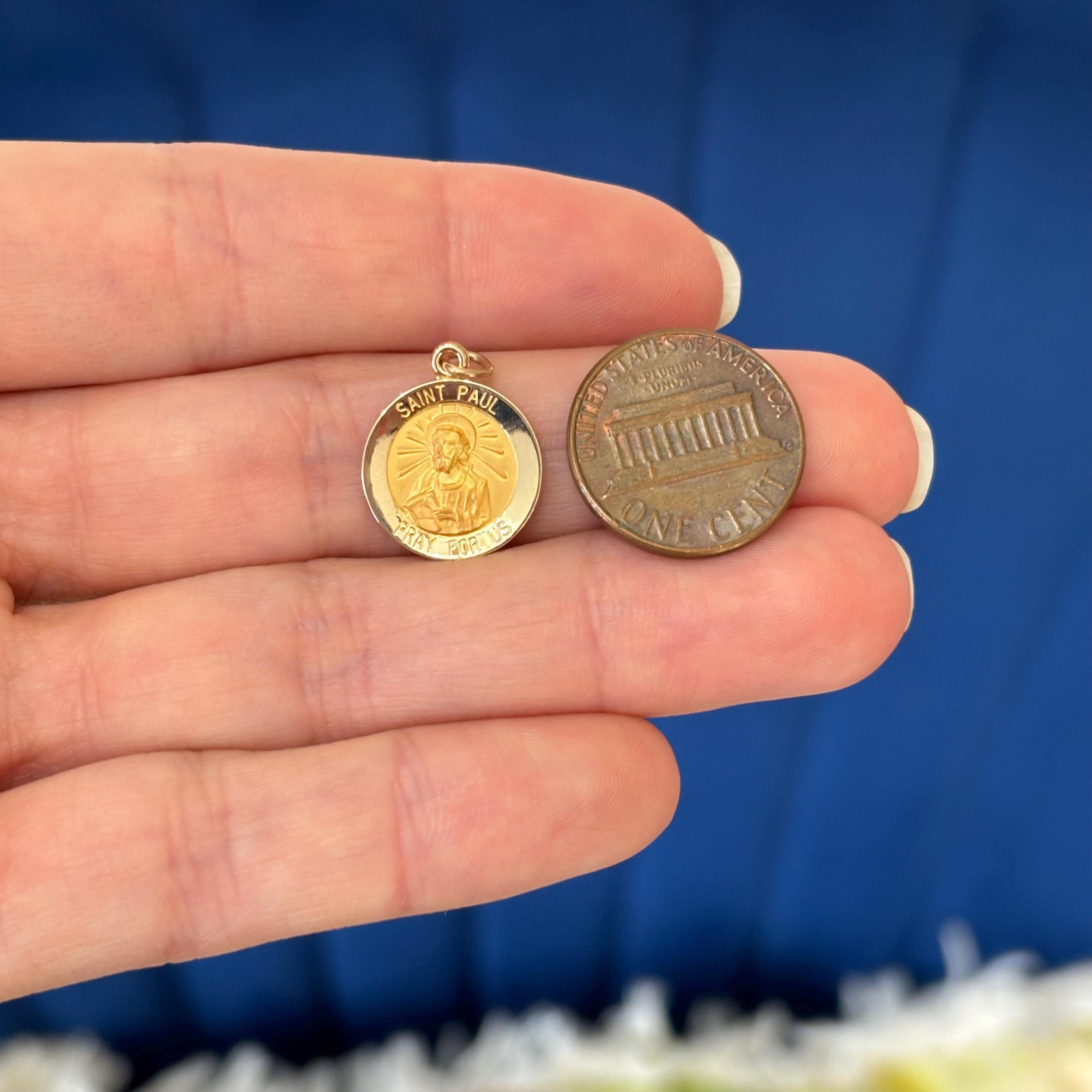 14k Gold St Paul Round Medal Pendant