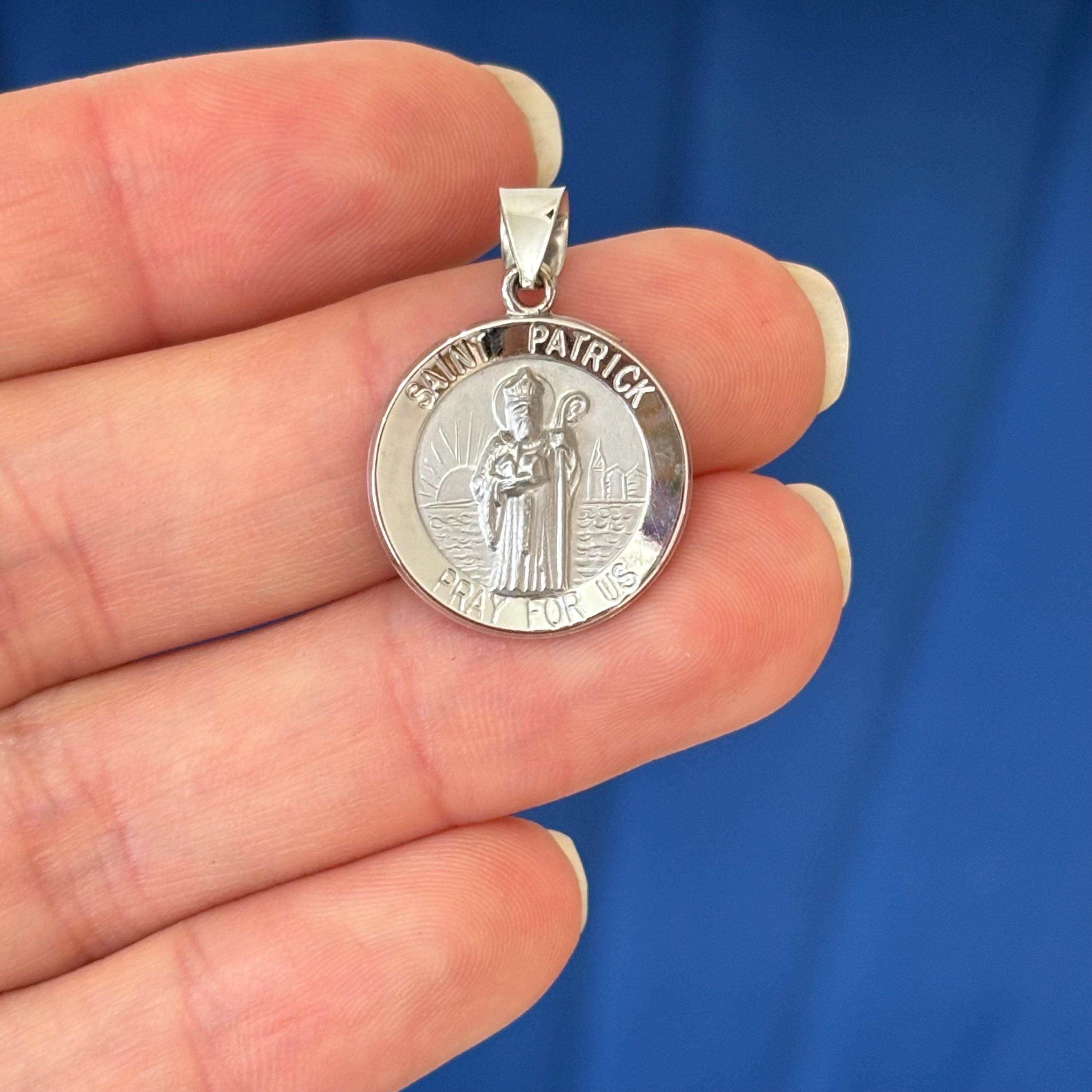 14K White Gold St Patrick Round Medal