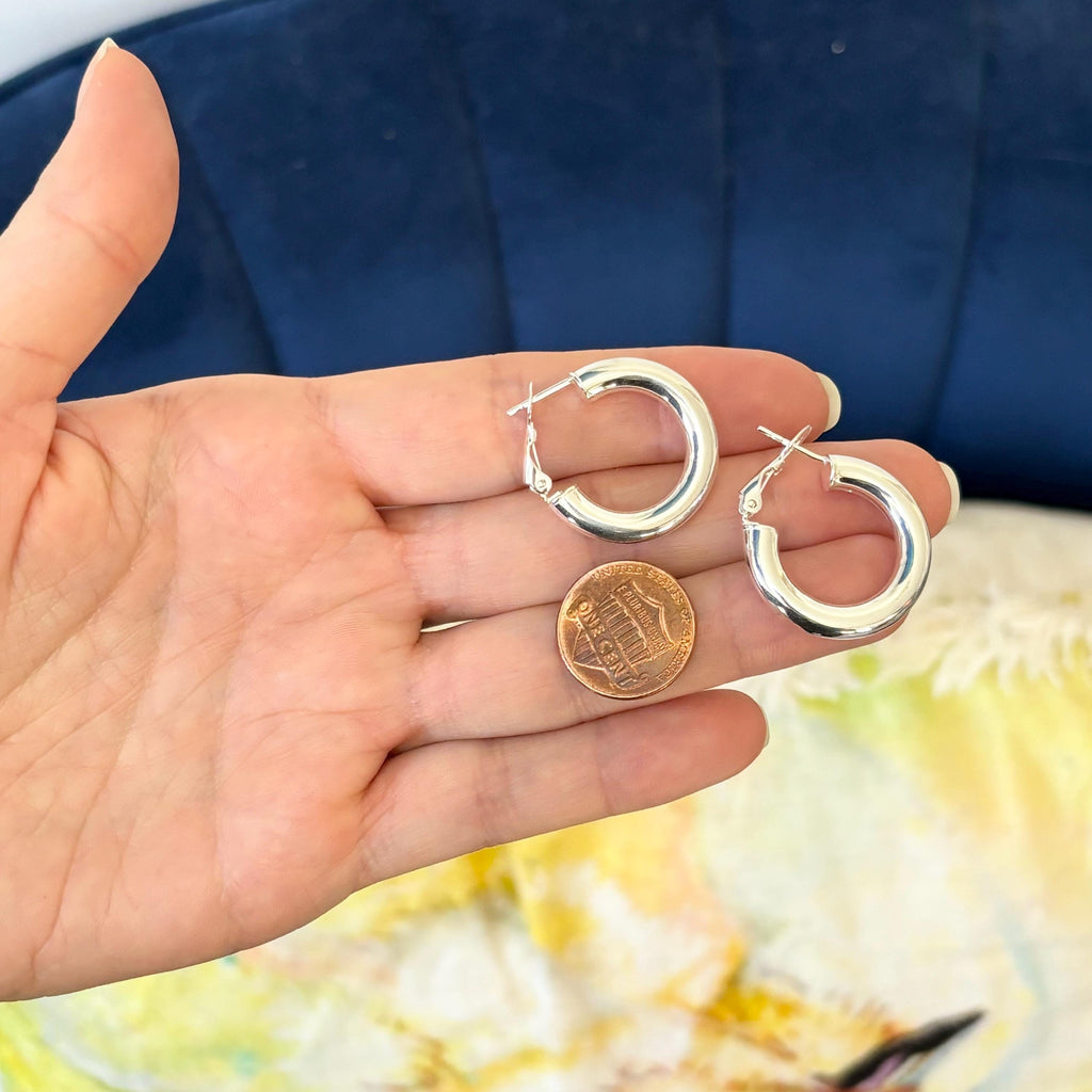 Sterling Silver Omega-back Medium Width Hoop Earrings