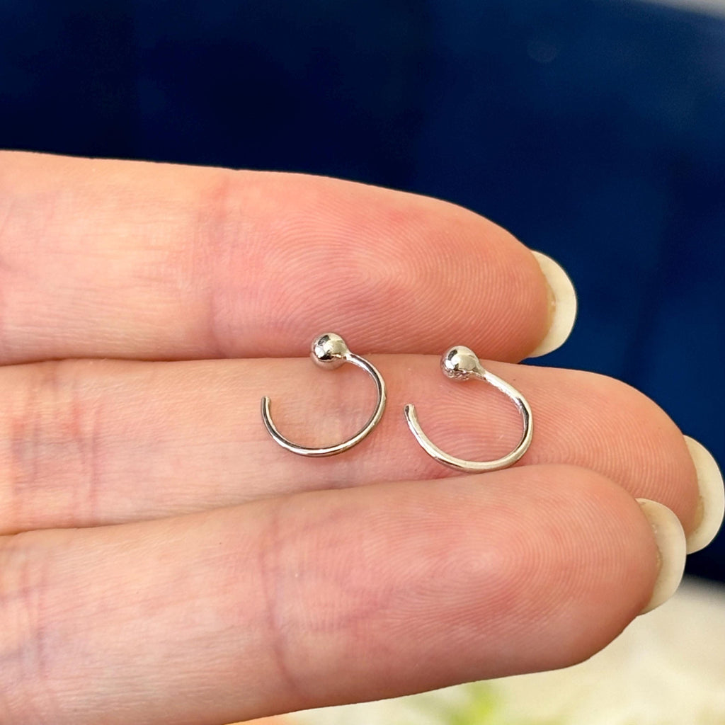 Sterling Silver Rhodium-plated Non-pierced Ball Pair of Cuff Earrings