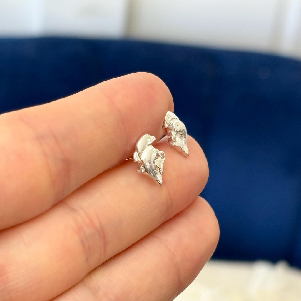 Sterling Silver Polished Cubic Zirconia (CZ) Twin Dolphin Post Earrings